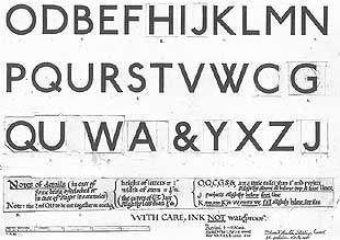 Finished upper-case design for Johnston Sans, June 1916.
