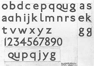 Finished upper-case design for Johnston Sans, June 1916.