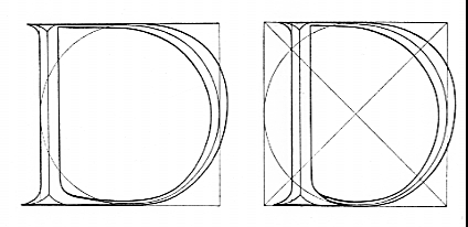 Design for the letter 'D', from Felice Feliciano, Alphabetum Romanum [Codex Vaticanus 6852]. edited by Giovanni Mardersteig (Verona: Editiones Officinae Bodoni, 1960).