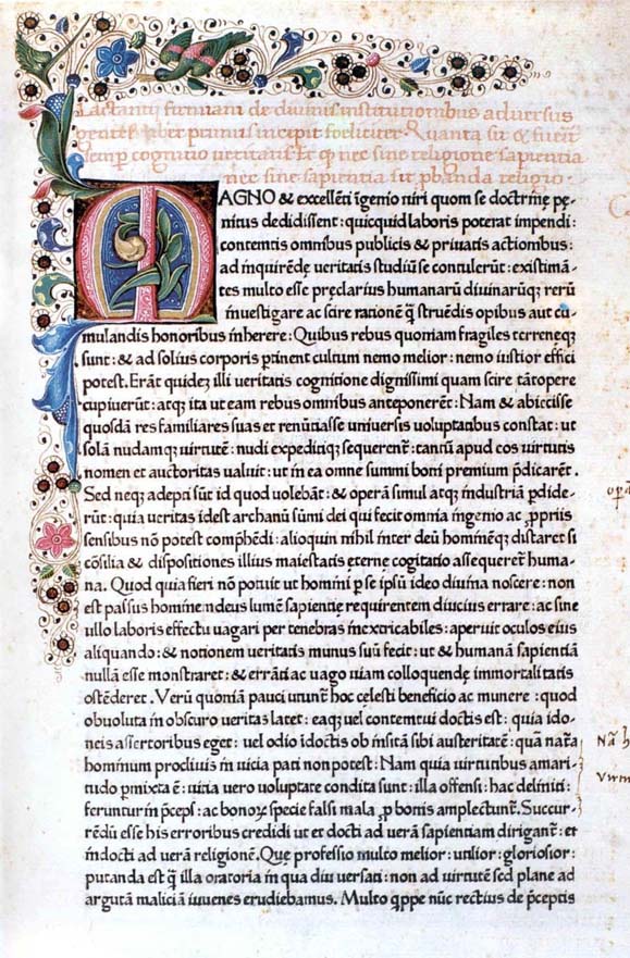 Lattanzio, De divinis istitutionibus, Subiaco, C. Sweynheim e A. Pannartz, 1465. 